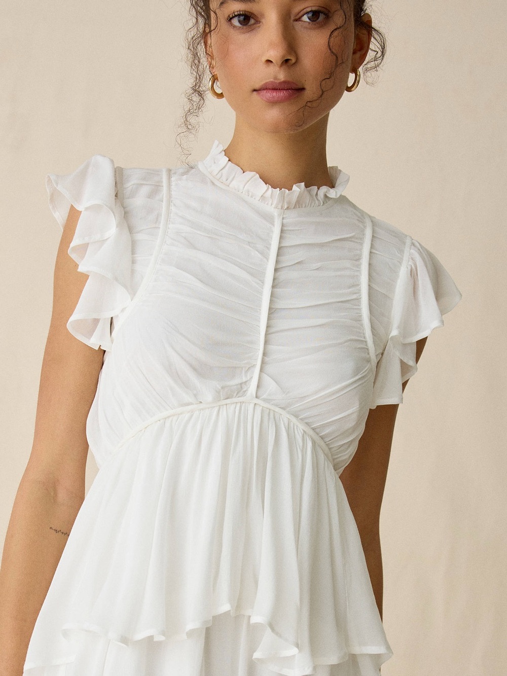 AllSaints Shaela Tiered Ruffle High-Low Maxi Dress Sz 8 - Picture 3 of 11